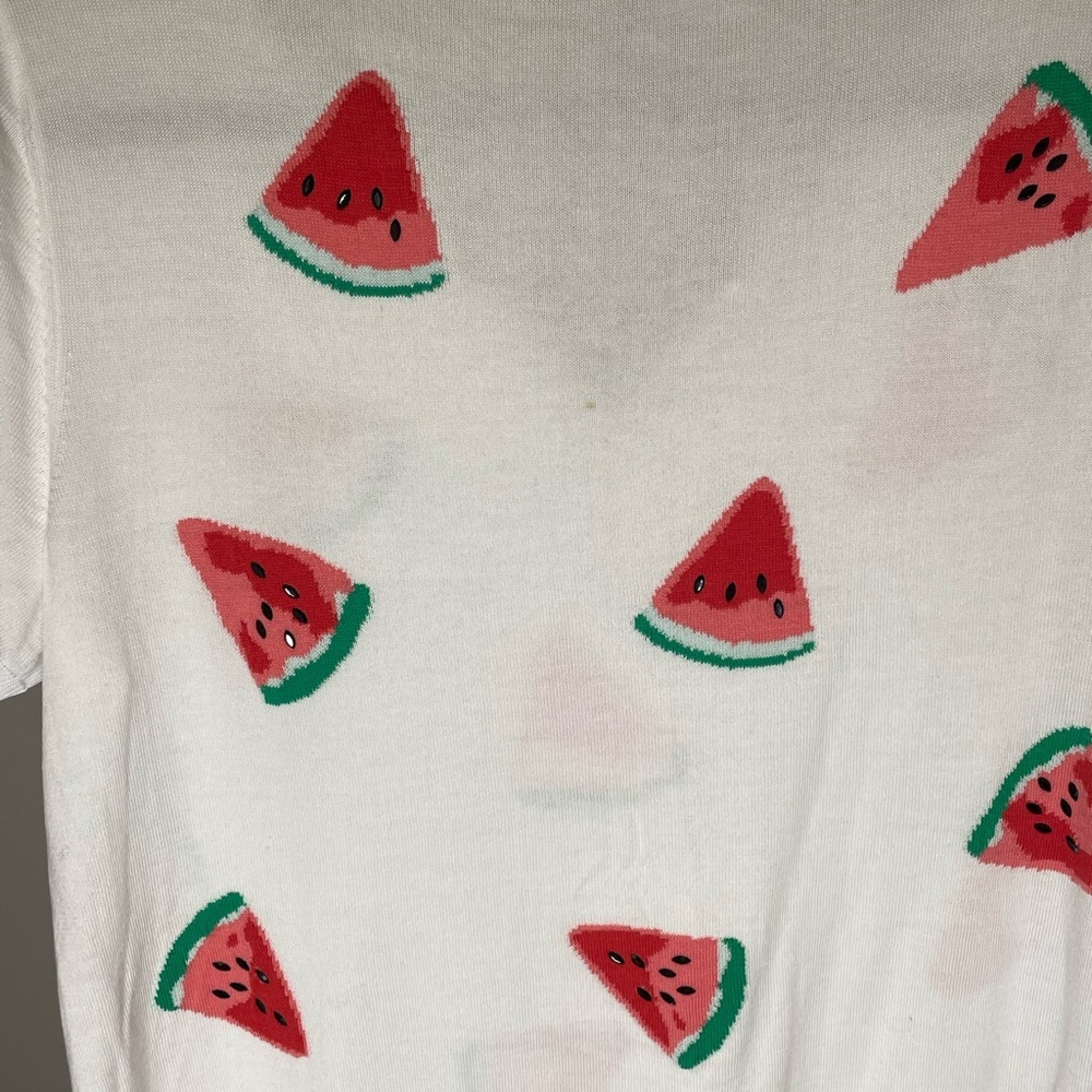 Talbots White Watermelon Print V-Neck Knit Tee Size Large Petite - Picture 4 of 4